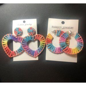 2 Sets Women Woven Rattan Earrings Handmade Straw